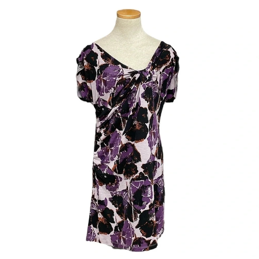 Simply Vera Dress Womens X Large Purple Floral Short Sleeve Sheath Midi